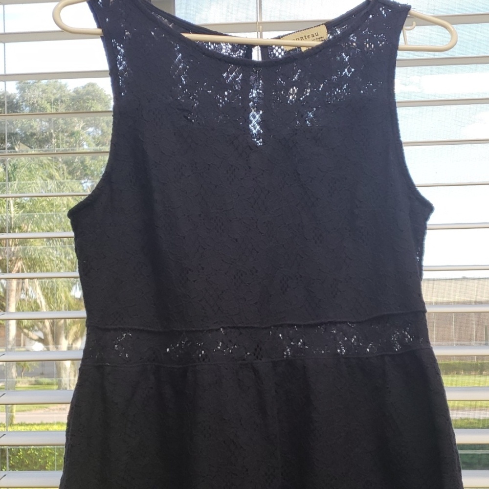 Navy Blue Dress Lacey Flower Pattern